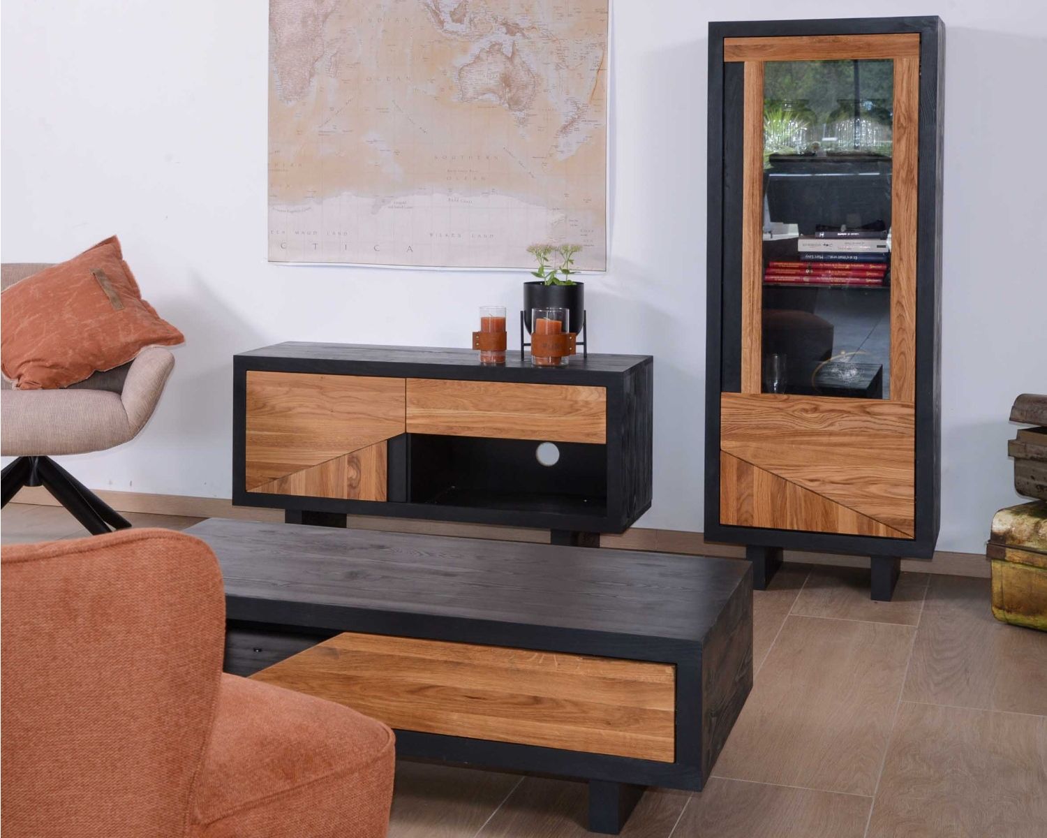 Meuble Tv Design En Bois Massif Noir Et Naturel Flix Casita