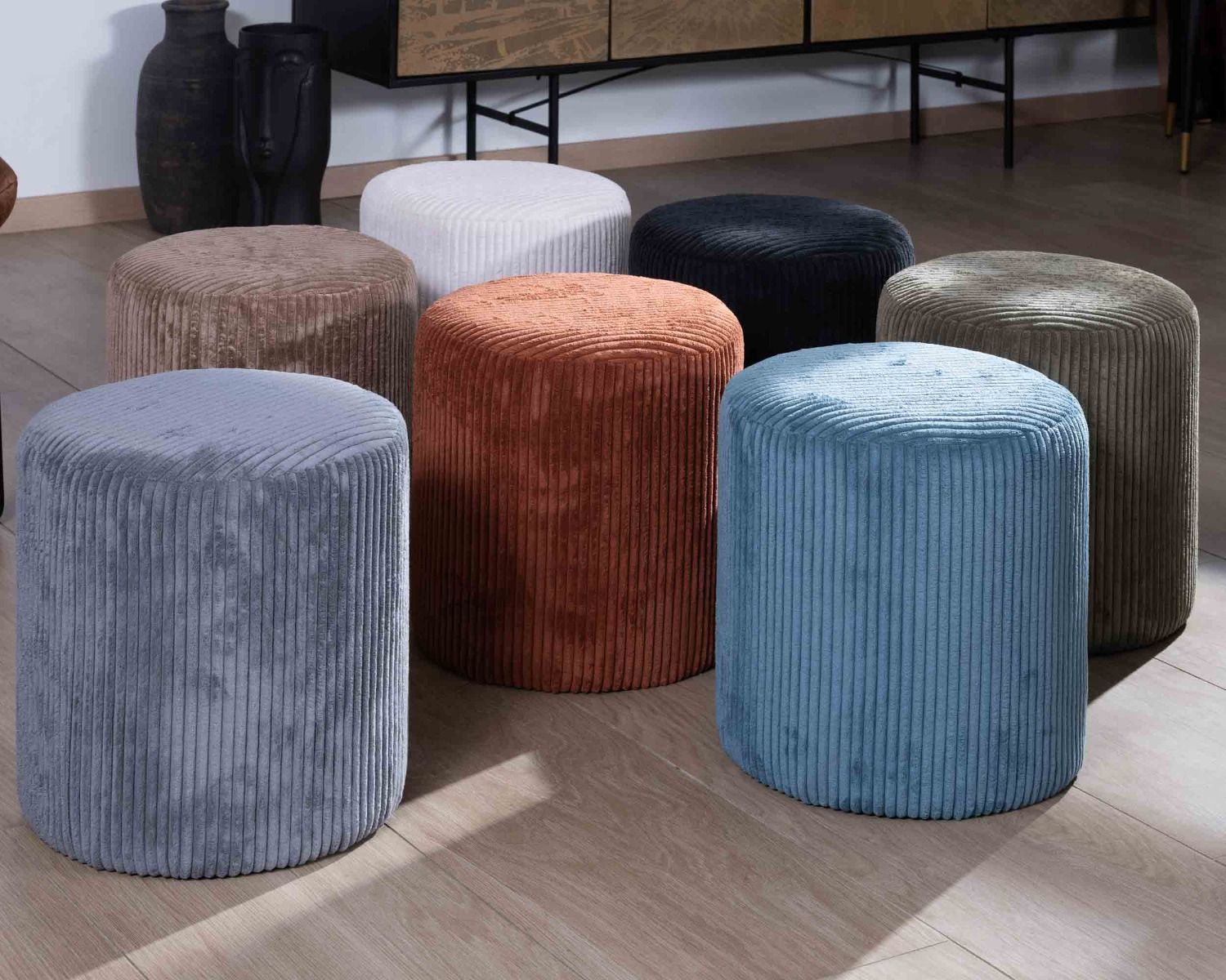 Lot Poufs Ronds En Velours Blanc Snaw