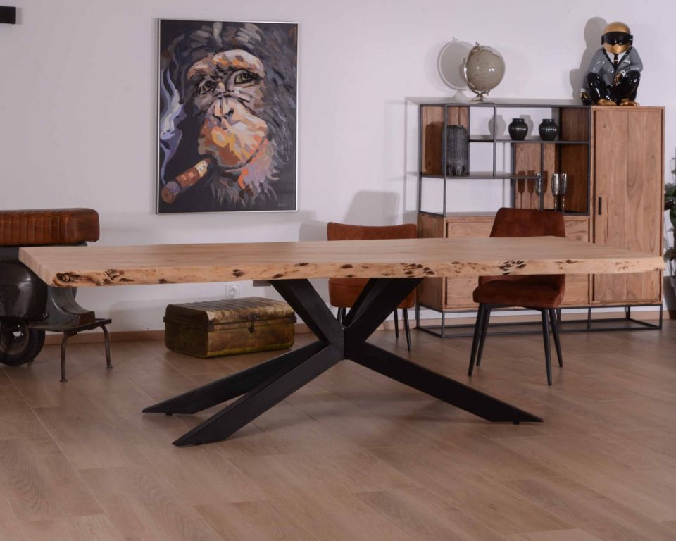 Table à manger XXL avec plateau bois massif et pieds métal 3D - 8824