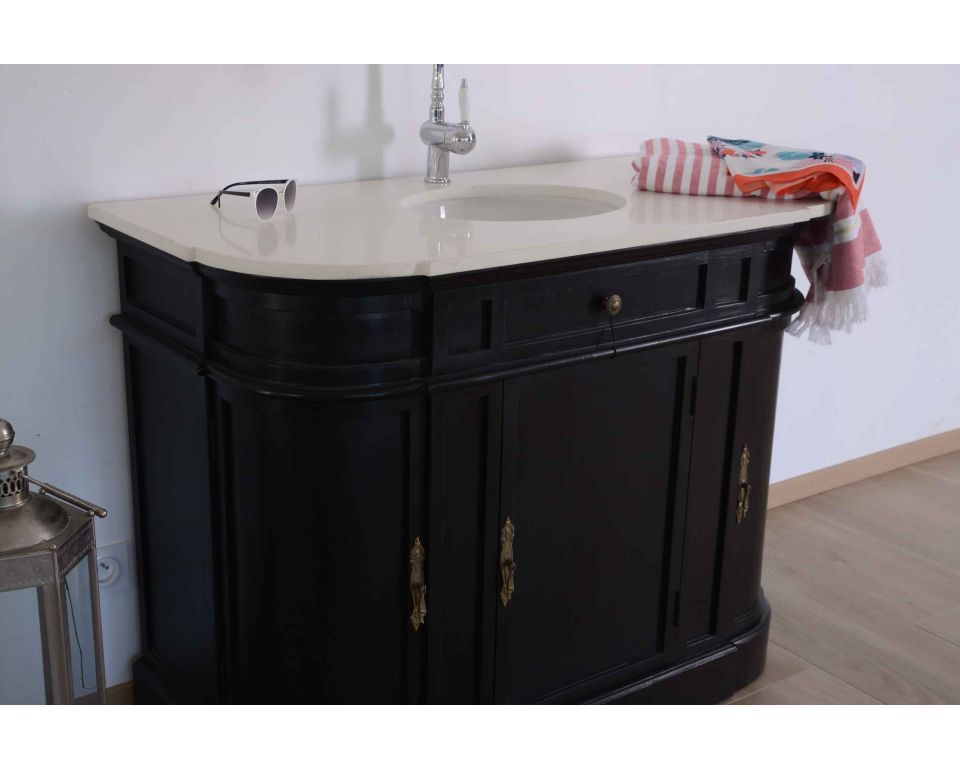 Meuble salle de bain 2 vasques en pierre noire et bois Églantine - 8044