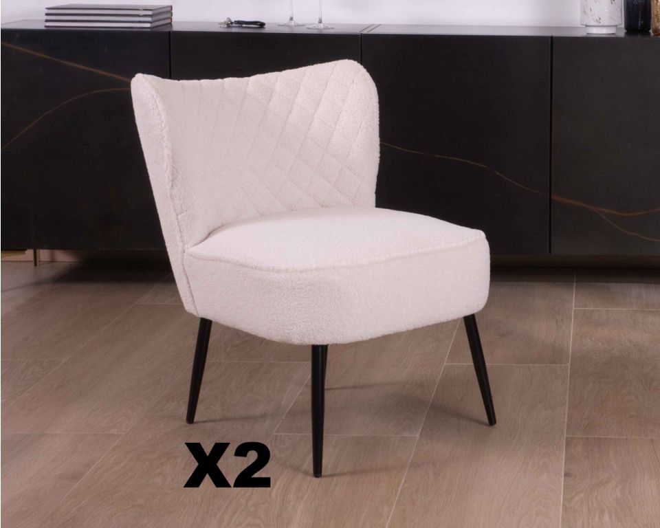 Lot de 2 fauteuils scandinave tissu blanc Casita FAUDEKBLANC