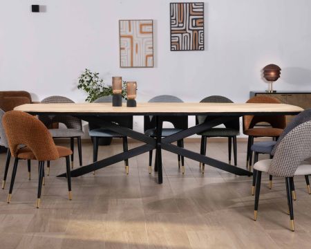 Table rectangulaire manguier massif 200cm bords biseautés noirs et pieds métal 3D "Pise"