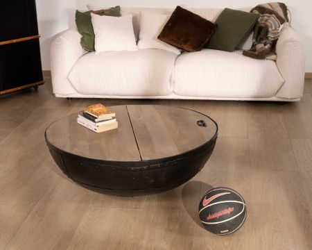 Table de salon coffre industrielle ronde diamètre 100 cm "Atelier"