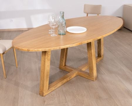 Table de repas elliptique 220 cm en bois "Calypso" avec pieds trapèzes