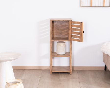 Etagère de rangement en acacia avec un compartiment en persienne "Conoa"