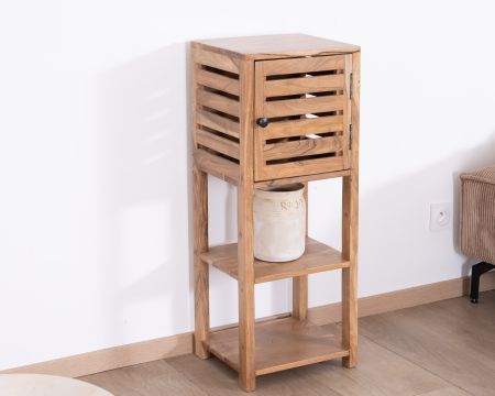 Etagère de rangement en acacia avec un compartiment en persienne "Conoa"