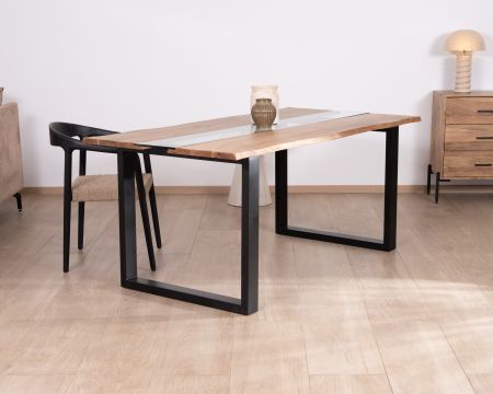 Table de repas en acacia avec centre en verre "Novelli" 175 cm