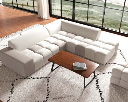 Canapé en angle avec méridienne design lounge & chill "Casa Nova" bicolore beige et gris