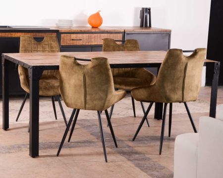 Table de repas industrielle plateau bois et métal "Atelier" 180 cm