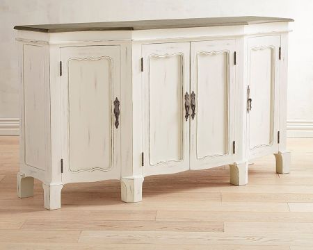 Buffet 4 portes blanc cassé vieilli plateau bois "Héritage"