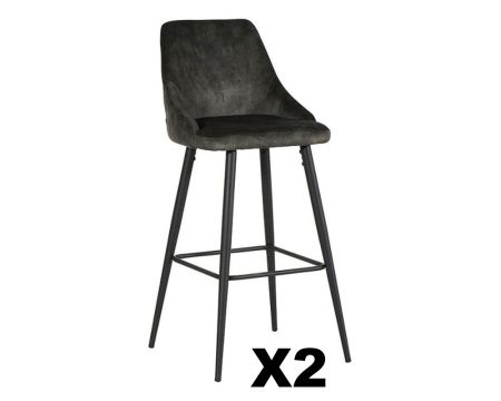 Chaise haute de bar velours noir Kofy - Lot de 4