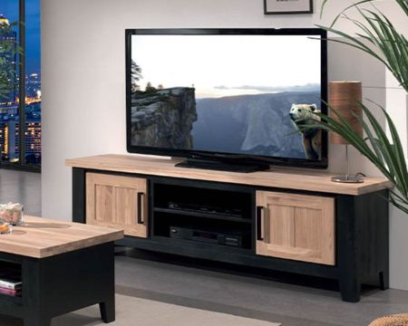 Meuble TV chêne massif  Meuble Télé chêne clair : design avec façade galbée