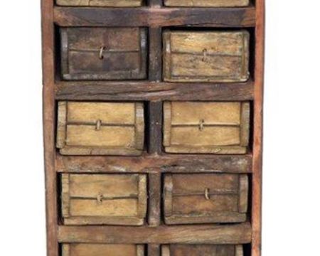 Meuble de rangement à 10 tiroirs en bois recyclé Népalaise - 8553