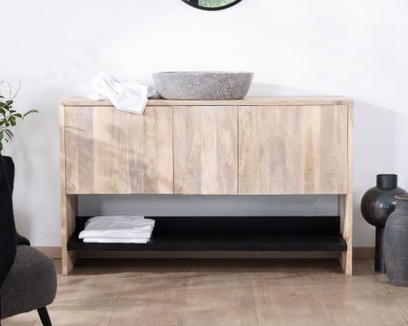 Meuble sous vasque 120 cm en bois naturel et noir "Nani" avec grande niche