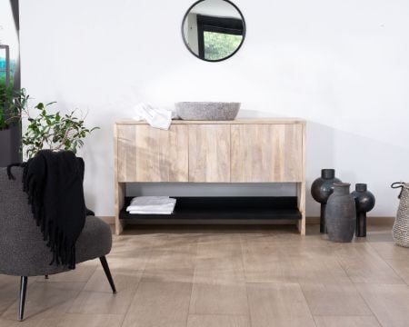 Meuble sous vasque 120 cm en bois naturel et noir "Nani" avec grande niche