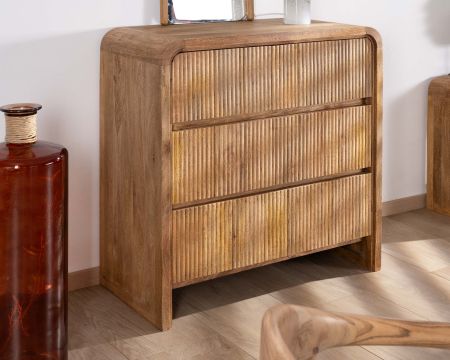 Commode design rétro avec façades cannelées "Céresto" 3 grands tiroirs