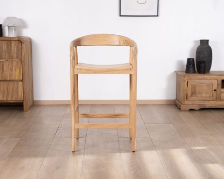 Tabouret de bar en acacia design épuré avec dosseret "Vogue"