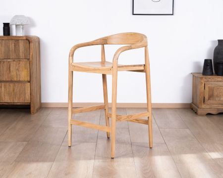 Tabouret de bar en acacia design épuré avec dosseret "Vogue"