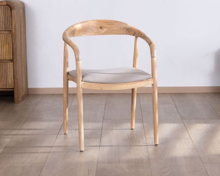 Chaise de repas épurée en acacia avec assise tissu beige "Vogue"