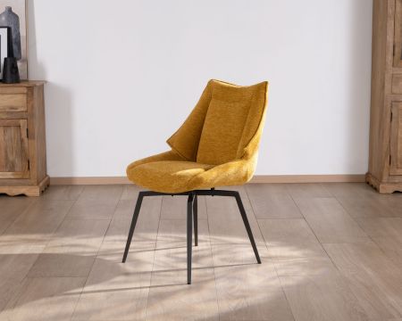 Lot de 2 chaises de repas design vintage "Niko" tissu jaune moutarde
