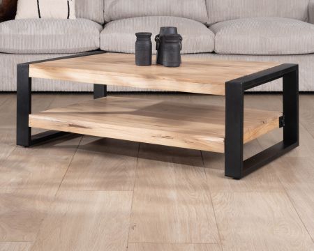 Table de salon 120 cm à double plateau métal et bois "Montréal"