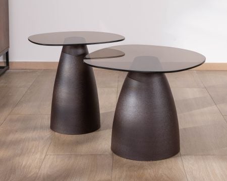 Duo de tables d'appoint en verre et métal "Flow" esprit naturel