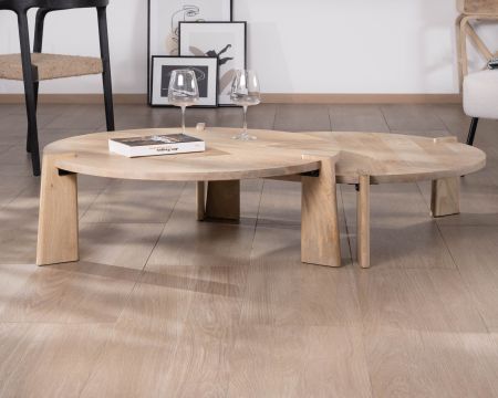 Duo de tables basses rondes en manguier naturel "Loopie"