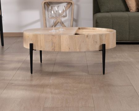 Table basse ronde avec plateau pivotant en cannage "Loopie" diamètre 80 cm