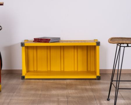 Etagère style récup' conteneur jaune avec plateau bois "Crazy"