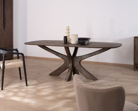 Table de repas 220 cm en manguier "Flow" piètement effet branches d'arbre