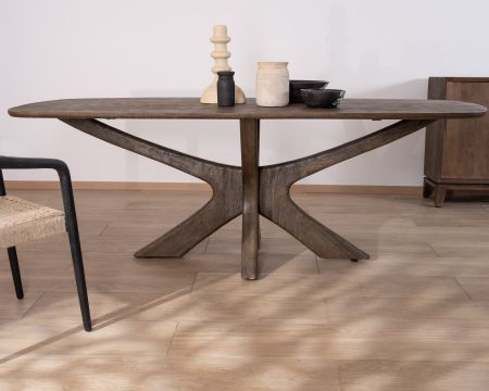 Table de repas 220 cm en manguier "Flow" piètement effet branches d'arbre