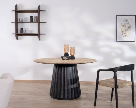 Table de repas ronde 130 cm en manguier bicolore "Twist" pied central à facettes