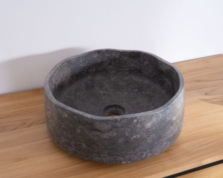 Vasque à poser ronde en marbre gris design épuré "Stone"