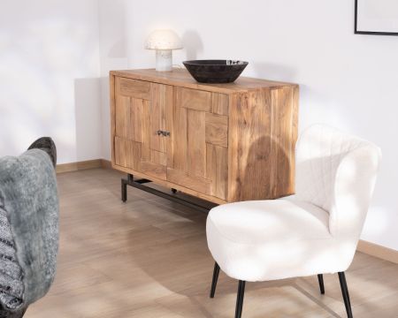 Buffet rétro 2 portes façades à empiècements en acacia "Puzzle" 120 cm