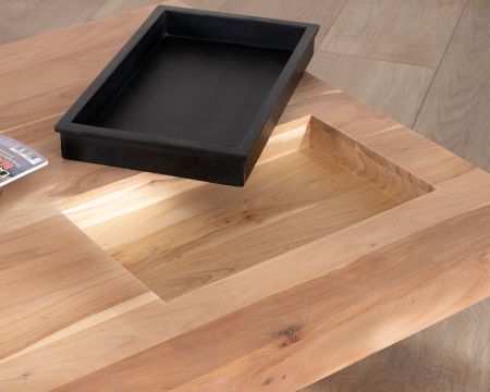 Table de salon carrée en bois massif avec rangement amovible "Shelley" 100 cm