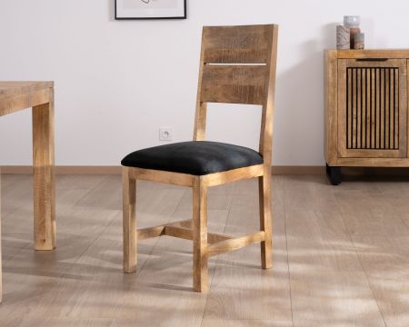 Lot de 2 chaises de repas en manguier brut "Manoha" assise tissu rembourré