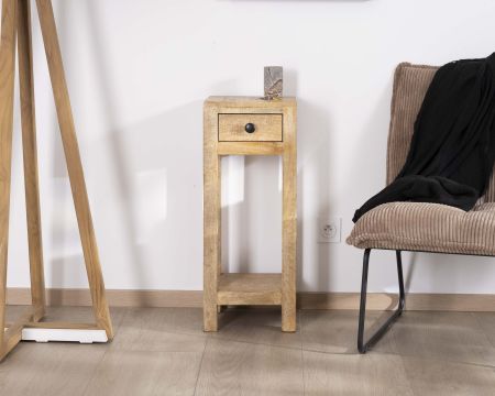 Table de chevet haute ou sellette avec 1 tiroir "Manoha" en manguier H 70 cm