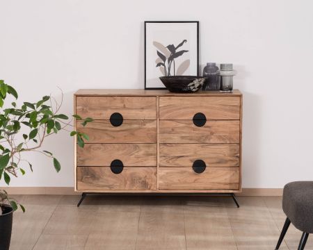 Commode rétro 8 tiroirs en acacia naturel "Spot"