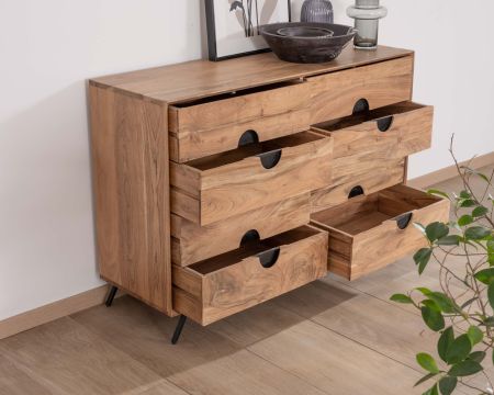 Commode rétro 8 tiroirs en acacia naturel "Spot"