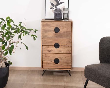 Rangement vertical en acacia 6 tiroirs "Spot"