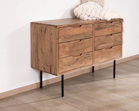 Commode épurée 6 tiroirs en acacia naturel et métal "Alto"