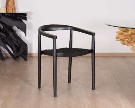 Lot de 4 chaises épurées noires "Tiska" bois et corde tressée