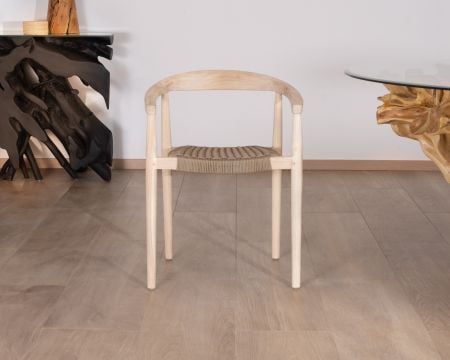 Lot de 4 chaises en teck naturel et assise tressée "Tiska"