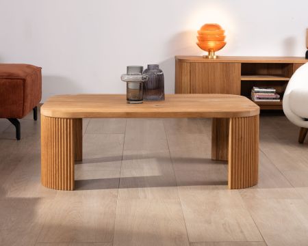 Table basse épurée avec pieds cannelés style rétro en chêne huilé "Winton"