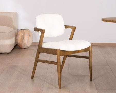 Chaise de repas design en frêne foncé et tissu bouclette "Isadora"