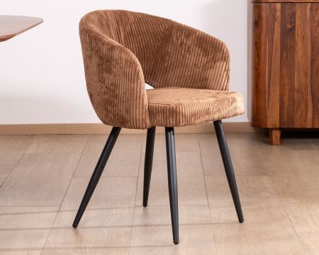 Lot de 2 chaises de repas en velours marron et pieds métal noir "Sonate"