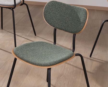 Lot de 4 chaises de repas en tissu vert "Lino" style rétro