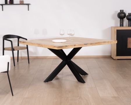 Table à manger carrée 140x140cm bois et métal industriel "Caractère"