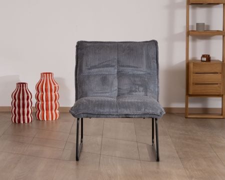 Lot de 2 fauteuils sans accoudoirs en velours cotelé gris "Calvin"