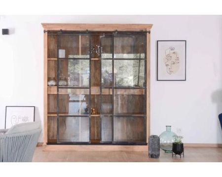 Grande bibliothèque bois et métal "Haden" portes coulissantes 180cm